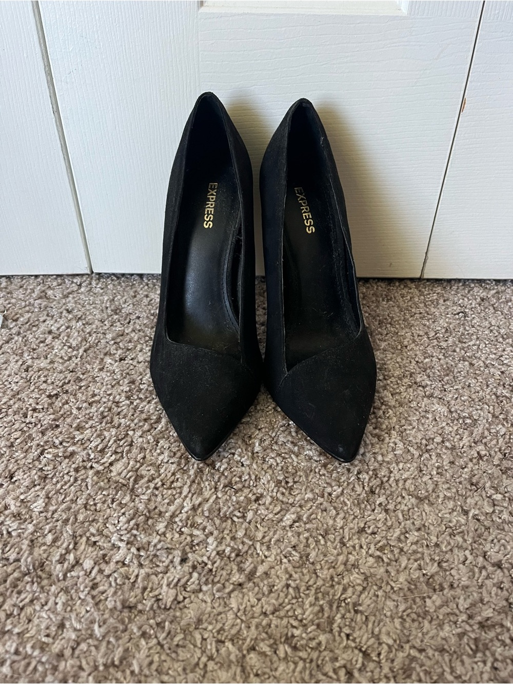 Express Black Pointed-Toe Suede Heels
